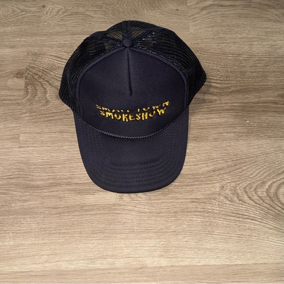 Navy Small Town Smokeshow Trucker Hat with Yellow Embroidery - Picture 4 of 9